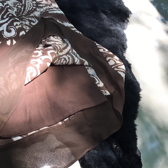 Women’s Brown, White & Tan Paisley Print Elastic Waist Skirt Sheer Solid Hem 20W - Picture 7 of 16